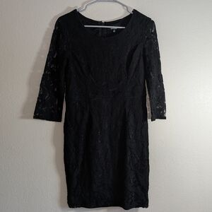 Lulus Lace Long Sleeve Above Knee Black Dress Semiformal LBD Zip Back Sz Medium